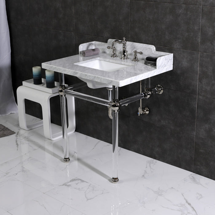 Pemberton LMS3030MASQ6 30-Inch Carrara Marble Console Sink with Acrylic Legs (8-Inch, 3-Hole), Carrara Marble White/Polished Nickel