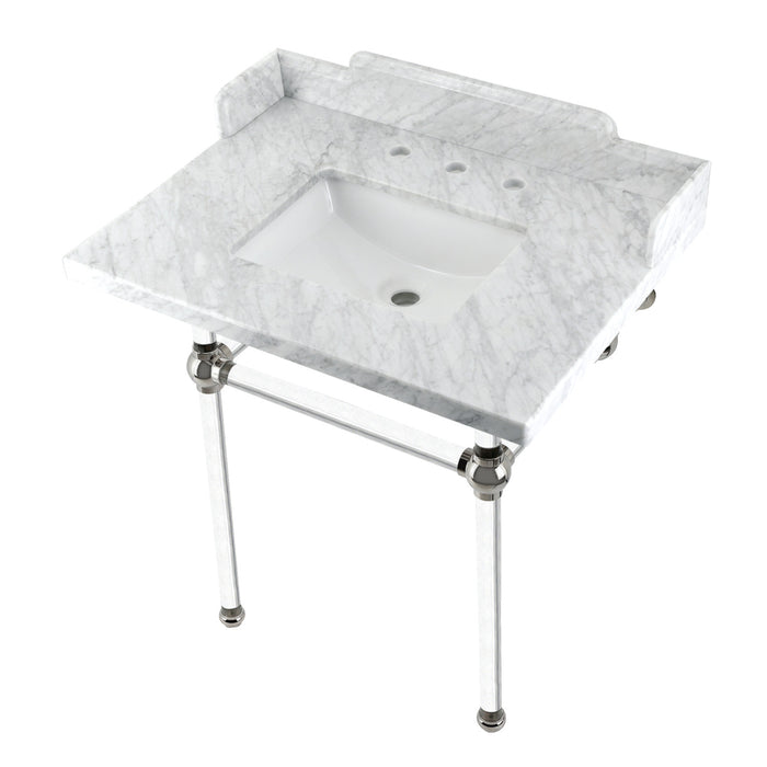 Pemberton LMS3030MASQ6 30-Inch Carrara Marble Console Sink with Acrylic Legs (8-Inch, 3-Hole), Carrara Marble White/Polished Nickel
