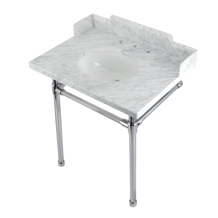 Dreyden LMS30M81ST 30-Inch Carrara Marble Console Sink with Stainless Steel Legs (8-Inch, 3-Hole), Carrara Marble White/Polished Chrome
