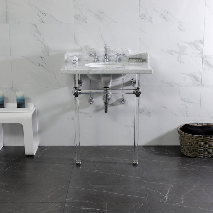 Kingston Tulare LMS30MA1 - Pemberton 30-Inch Carrara Marble Console Sink with Acrylic Legs (8-Inch, 3-Hole), Carrara Marble White/Polished Chrome