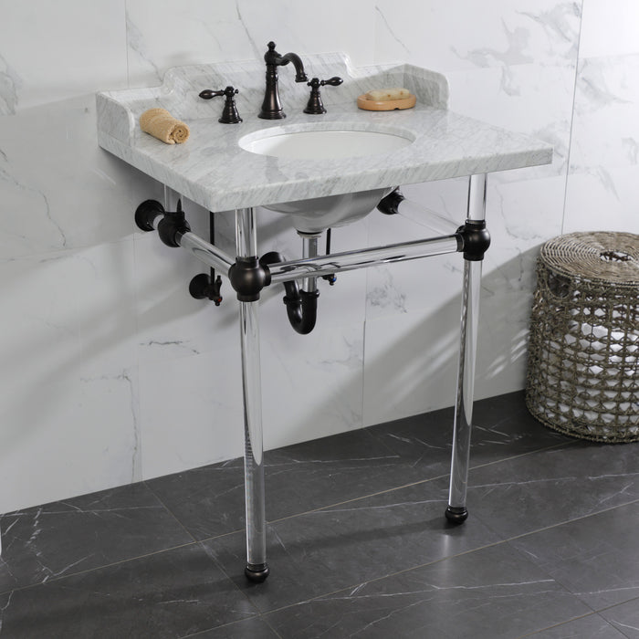 Pemberton LMS30MA5 30-Inch Carrara Marble Console Sink with Acrylic Legs (8-Inch, 3-Hole), Carrara Marble White/Oil Rubbed Bronze