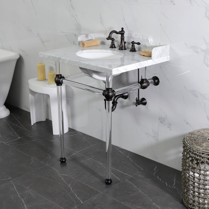 Pemberton LMS30MA5 30-Inch Carrara Marble Console Sink with Acrylic Legs (8-Inch, 3-Hole), Carrara Marble White/Oil Rubbed Bronze