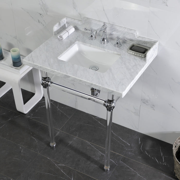 Pemberton LMS30MASQ1 30-Inch Carrara Marble Console Sink with Acrylic Legs (8-Inch, 3-Hole), Carrara Marble White/Polished Chrome