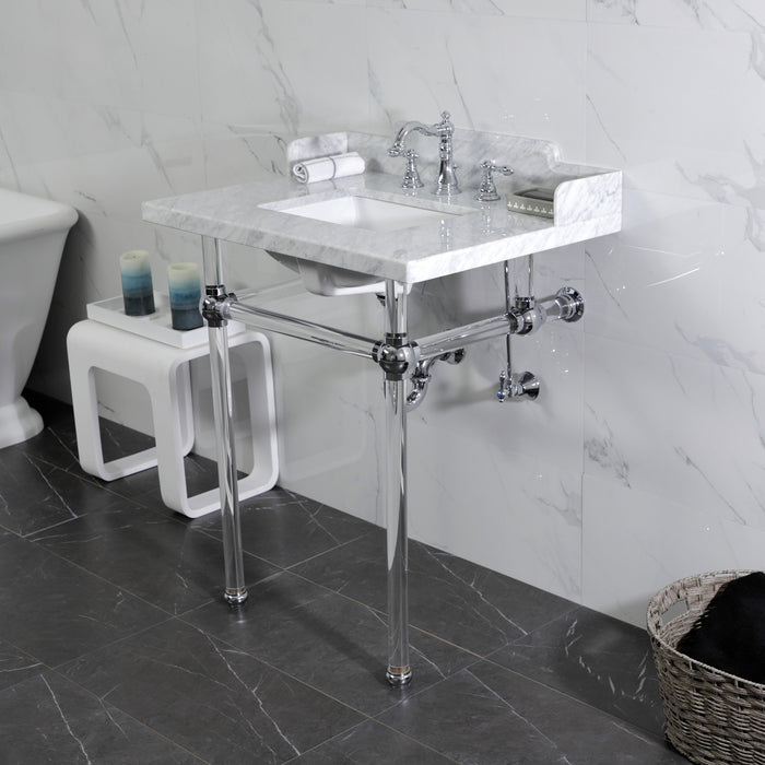 Pemberton LMS30MASQ1 30-Inch Carrara Marble Console Sink with Acrylic Legs (8-Inch, 3-Hole), Carrara Marble White/Polished Chrome
