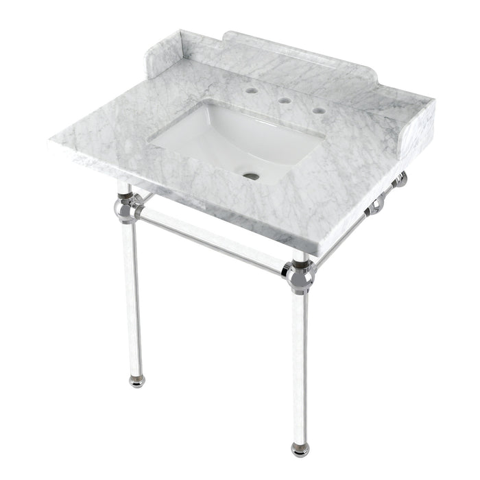 Pemberton LMS30MASQ1 30-Inch Carrara Marble Console Sink with Acrylic Legs (8-Inch, 3-Hole), Carrara Marble White/Polished Chrome