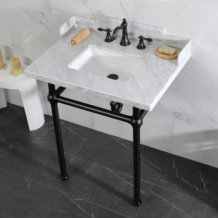 Pemberton LMS30MBSQ0 30-Inch Carrara Marble Console Sink with Brass Legs (8-Inch, 3-Hole), Carrara Marble White/Matte Black
