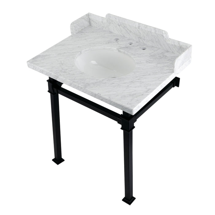 Kingston Sona LMS30MOQ0 - Viceroy 30-Inch Carrara Marble Console Sink with Stainless Steel Legs (8-Inch, 3-Hole), Carrara Marble White/Matte Black