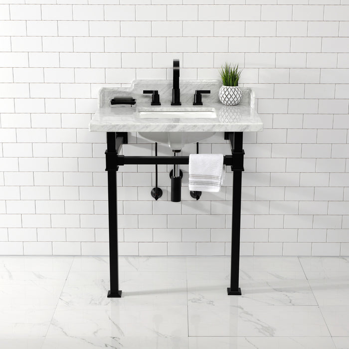 Viceroy LMS30MSQ0 30-Inch Carrara Marble Console Sink with Stainless Steel Legs (8-Inch, 3-Hole), Carrara Marble White/Matte Black