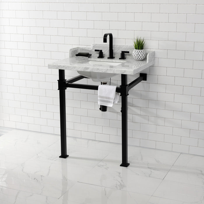 Viceroy LMS30MSQ0 30-Inch Carrara Marble Console Sink with Stainless Steel Legs (8-Inch, 3-Hole), Carrara Marble White/Matte Black
