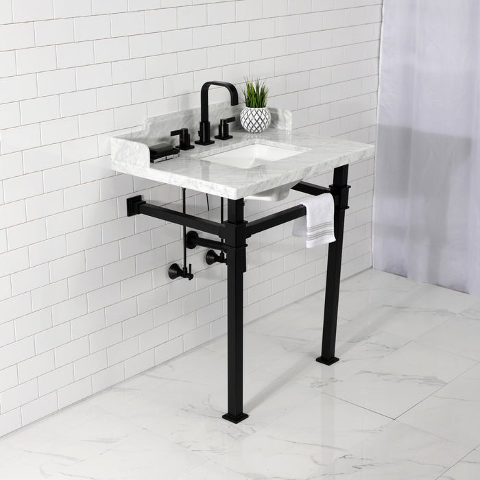 Viceroy LMS30MSQ0 30-Inch Carrara Marble Console Sink with Stainless Steel Legs (8-Inch, 3-Hole), Carrara Marble White/Matte Black