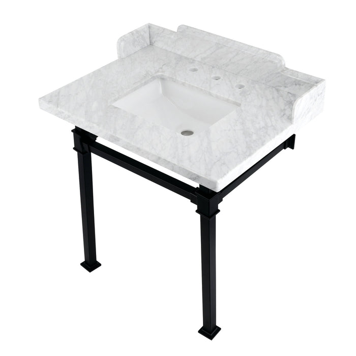 Viceroy LMS30MSQ0 30-Inch Carrara Marble Console Sink with Stainless Steel Legs (8-Inch, 3-Hole), Carrara Marble White/Matte Black