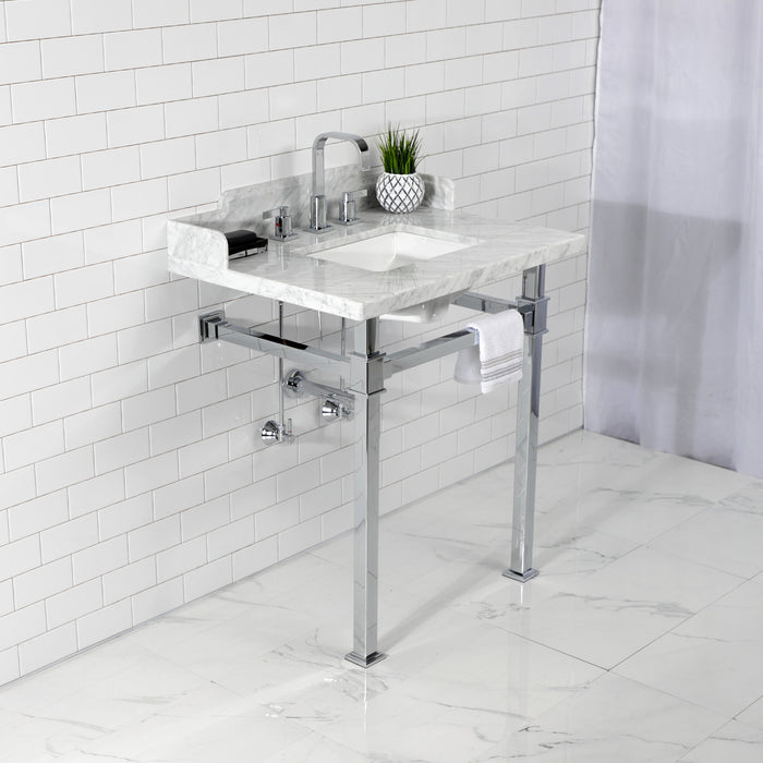 Viceroy LMS30MSQ1 30-Inch Carrara Marble Console Sink with Stainless Steel Legs (8-Inch, 3-Hole), Carrara Marble White/Polished Chrome