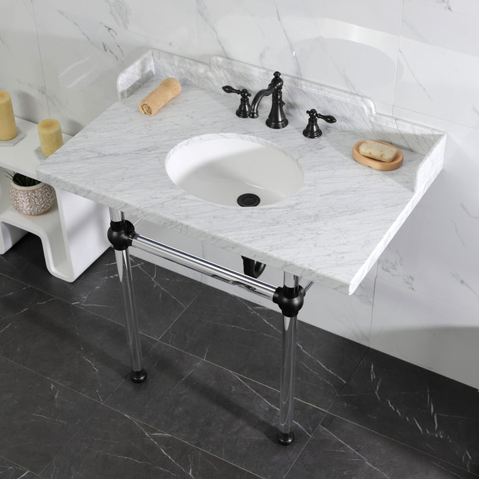 Pemberton LMS3630MA0 36-Inch Carrara Marble Console Sink with Acrylic Legs (8-Inch, 3-Hole), Carrara Marble White/Matte Black