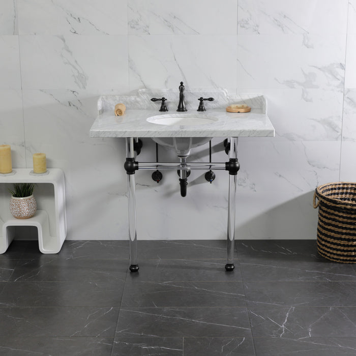 Pemberton LMS3630MA0 36-Inch Carrara Marble Console Sink with Acrylic Legs (8-Inch, 3-Hole), Carrara Marble White/Matte Black