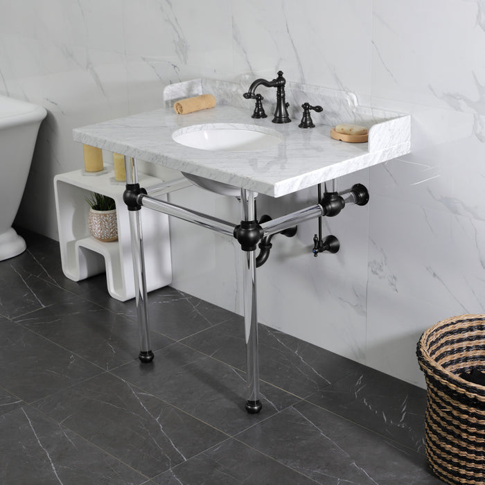 Pemberton LMS3630MA0 36-Inch Carrara Marble Console Sink with Acrylic Legs (8-Inch, 3-Hole), Carrara Marble White/Matte Black