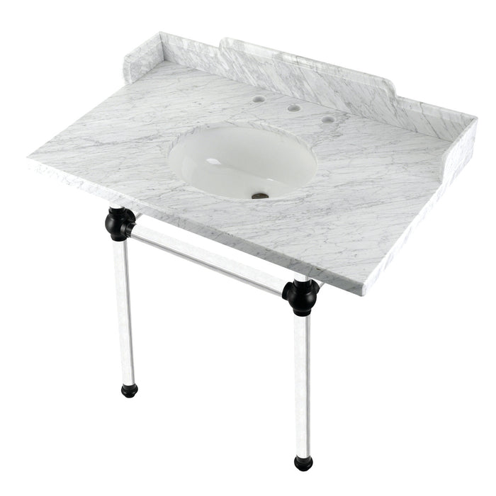 Pemberton LMS3630MA0 36-Inch Carrara Marble Console Sink with Acrylic Legs (8-Inch, 3-Hole), Carrara Marble White/Matte Black