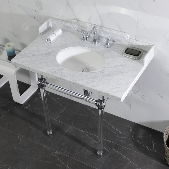 Pemberton LMS3630MA1 36-Inch Carrara Marble Console Sink with Acrylic Legs (8-Inch, 3-Hole), Carrara Marble White/Polished Chrome