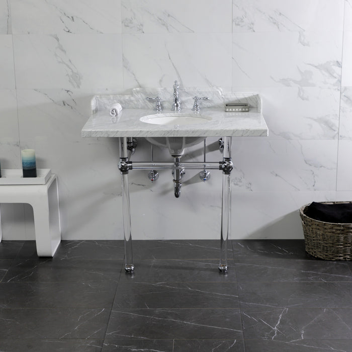 Pemberton LMS3630MA1 36-Inch Carrara Marble Console Sink with Acrylic Legs (8-Inch, 3-Hole), Carrara Marble White/Polished Chrome