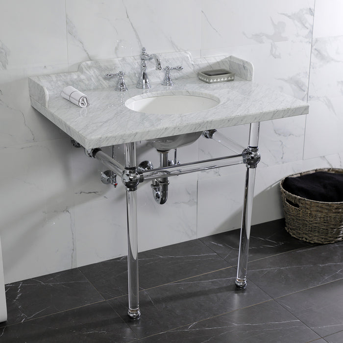 Pemberton LMS3630MA1 36-Inch Carrara Marble Console Sink with Acrylic Legs (8-Inch, 3-Hole), Carrara Marble White/Polished Chrome