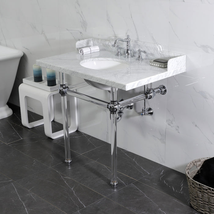 Pemberton LMS3630MA1 36-Inch Carrara Marble Console Sink with Acrylic Legs (8-Inch, 3-Hole), Carrara Marble White/Polished Chrome