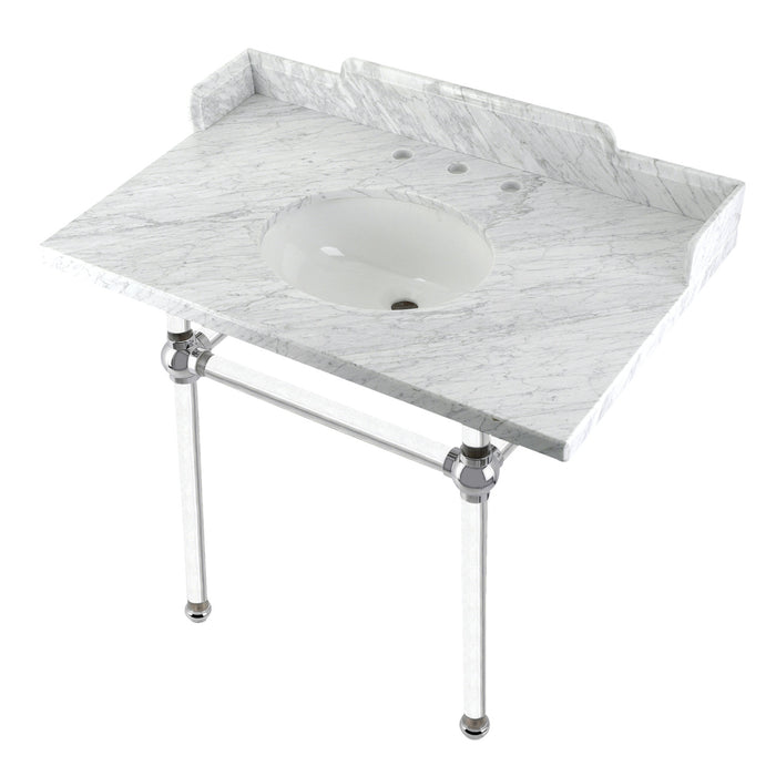 Pemberton LMS3630MA1 36-Inch Carrara Marble Console Sink with Acrylic Legs (8-Inch, 3-Hole), Carrara Marble White/Polished Chrome