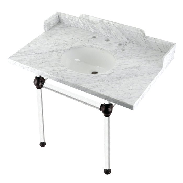Pemberton LMS3630MA5 36-Inch Carrara Marble Console Sink with Acrylic Legs (8-Inch, 3-Hole), Carrara Marble White/Oil Rubbed Bronze