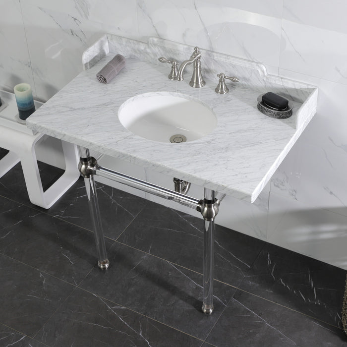 Pemberton LMS3630MA8 36-Inch Carrara Marble Console Sink with Acrylic Legs (8-Inch, 3-Hole), Carrara Marble White/Brushed Nickel