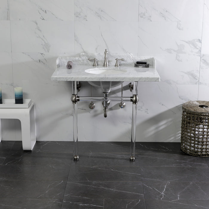 Pemberton LMS3630MA8 36-Inch Carrara Marble Console Sink with Acrylic Legs (8-Inch, 3-Hole), Carrara Marble White/Brushed Nickel