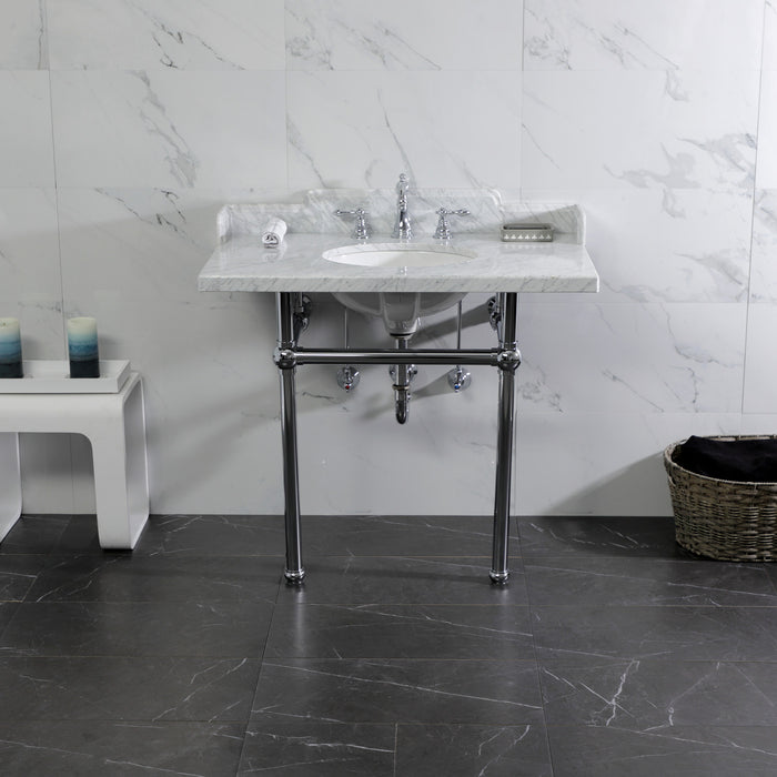 Pemberton LMS3630MB1 36-Inch Carrara Marble Console Sink with Brass Legs (8-Inch, 3-Hole), Carrara Marble White/Polished Chrome