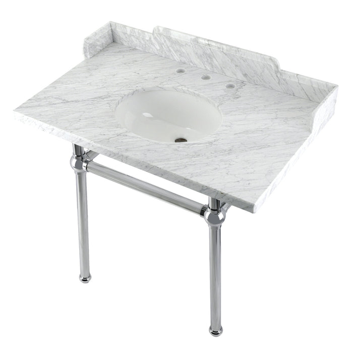Pemberton LMS3630MB1 36-Inch Carrara Marble Console Sink with Brass Legs (8-Inch, 3-Hole), Carrara Marble White/Polished Chrome