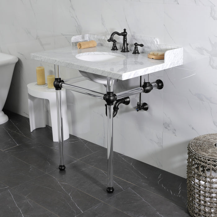 Kingston Tulare LMS36MA0 - Pemberton 36-Inch Carrara Marble Console Sink with Acrylic Legs (8-Inch, 3-Hole), Carrara Marble White/Matte Black