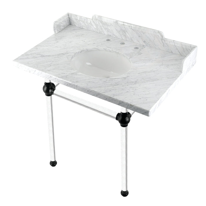 Kingston Tulare LMS36MA0 - Pemberton 36-Inch Carrara Marble Console Sink with Acrylic Legs (8-Inch, 3-Hole), Carrara Marble White/Matte Black