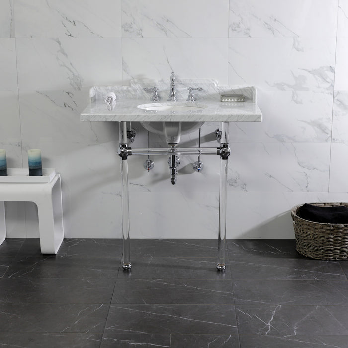 Kingston Tulare LMS36MA1 - Pemberton 36-Inch Carrara Marble Console Sink with Acrylic Legs (8-Inch, 3-Hole), Carrara Marble White/Polished Chrome