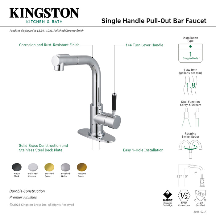 Kingston Sona LS241DKLAB - Kaiser Single-Handle 1-Hole Deck Mount Pull-Out Sprayer Bar Faucet, Antique Brass