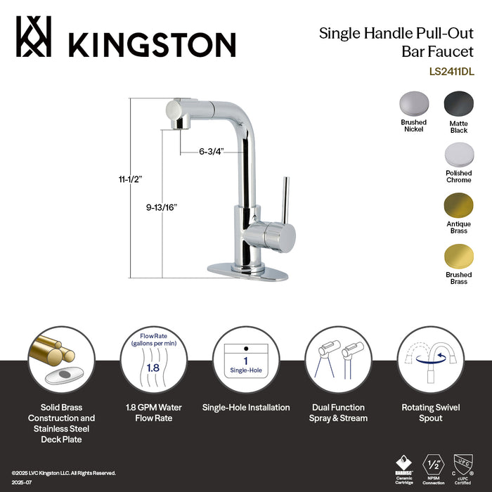 Kingston Sona LS241DLAB - Concord Single-Handle 1-Hole Deck Mount Pull-Out Sprayer Bar Faucet, Antique Brass