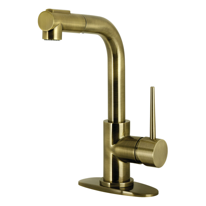 Kingston Sona LS241NYLAB - New York Single-Handle 1-Hole Deck Mount Pull-Out Sprayer Bar Faucet, Antique Brass