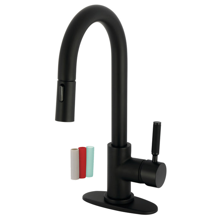 Kingston Sona LS2460DKL - Kaiser One-Handle 1-Hole Deck Mount Bar Faucet with Pull Down Sprayer, Matte Black