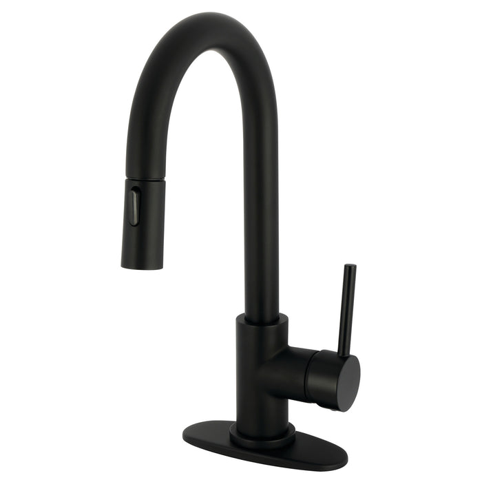 Kingston Sona LS2460DL - Concord One-Handle 1-Hole Deck Mount Bar Faucet with Pull Down Sprayer, Matte Black