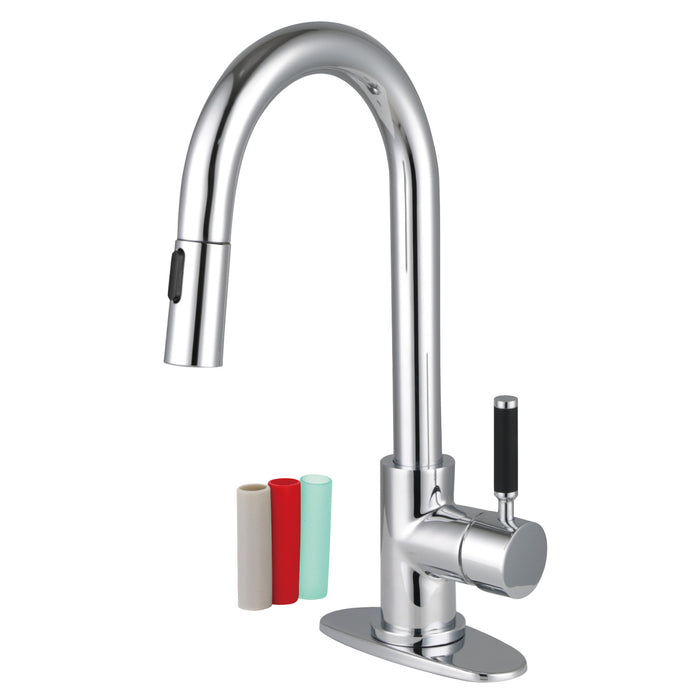 Kingston Sona LS2461DKL - Kaiser One-Handle 1-Hole Deck Mount Bar Faucet with Pull Down Sprayer, Polished Chrome