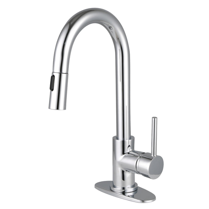 Kingston Sona LS2461DL - Concord One-Handle 1-Hole Deck Mount Bar Faucet with Pull Down Sprayer, Polished Chrome