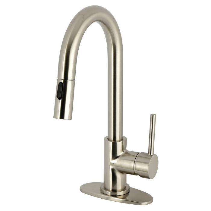 Kingston Sona LS2468DL - Concord One-Handle 1-Hole Deck Mount Bar Faucet with Pull Down Sprayer, Brushed Nickel