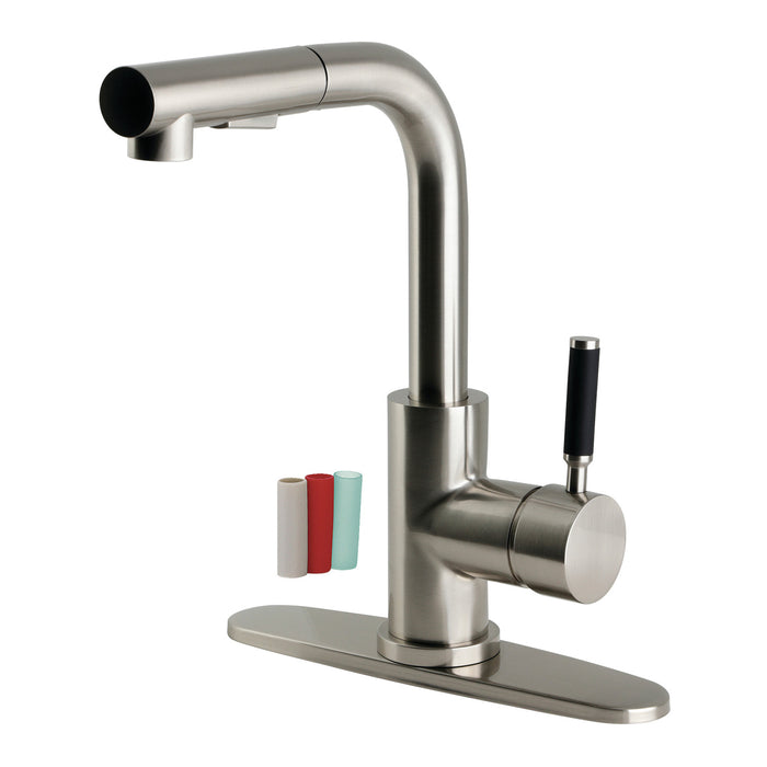 Kingston Kaiser LS2718DKL Single-Handle 1-Hole Deck Mount Pull-Out Sprayer Kitchen Faucet, Brushed Nickel