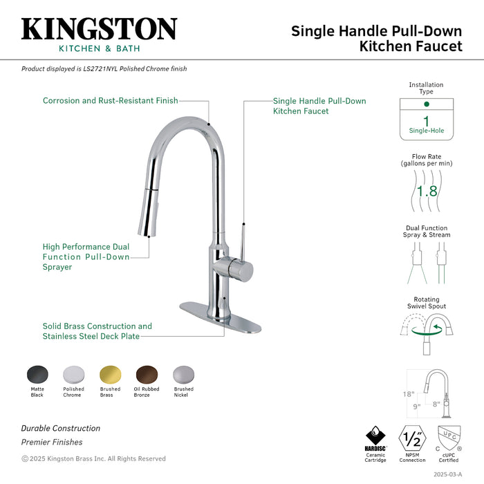 New York LS2721NYL Single-Handle Pull-Down Kitchen Faucet, Polished Chrome