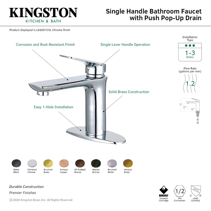Kingston Sona LS4205CXL - Frankfurt One-Handle 1-Hole Bathroom Faucet with Deck Plate and Push Pop-Up Drain, Oil Rubbed Bronze