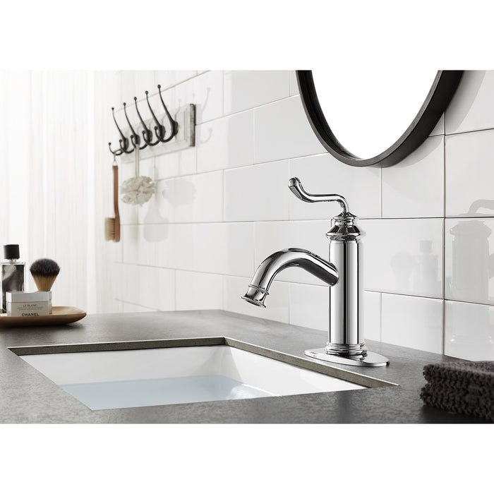 Kingston Heirloom LS5411RL - Royale One-Handle 1-Hole Bathroom Faucet with Deck Plate and Push Pop-Up Drain, Polished Chrome