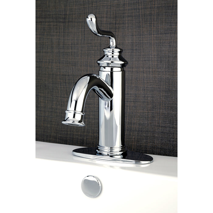 Kingston Heirloom LS5411RL - Royale One-Handle 1-Hole Bathroom Faucet with Deck Plate and Push Pop-Up Drain, Polished Chrome