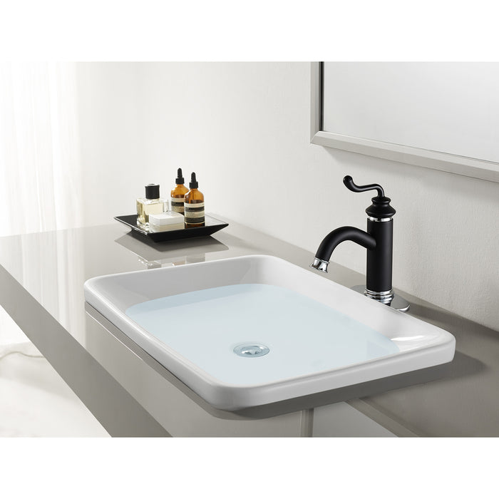 Kingston Heirloom LS5417RL - Royale One-Handle 1-Hole Bathroom Faucet with Deck Plate and Push Pop-Up Drain, Matte Black/Polished Chrome