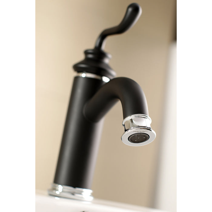 Kingston Heirloom LS5417RL - Royale One-Handle 1-Hole Bathroom Faucet with Deck Plate and Push Pop-Up Drain, Matte Black/Polished Chrome