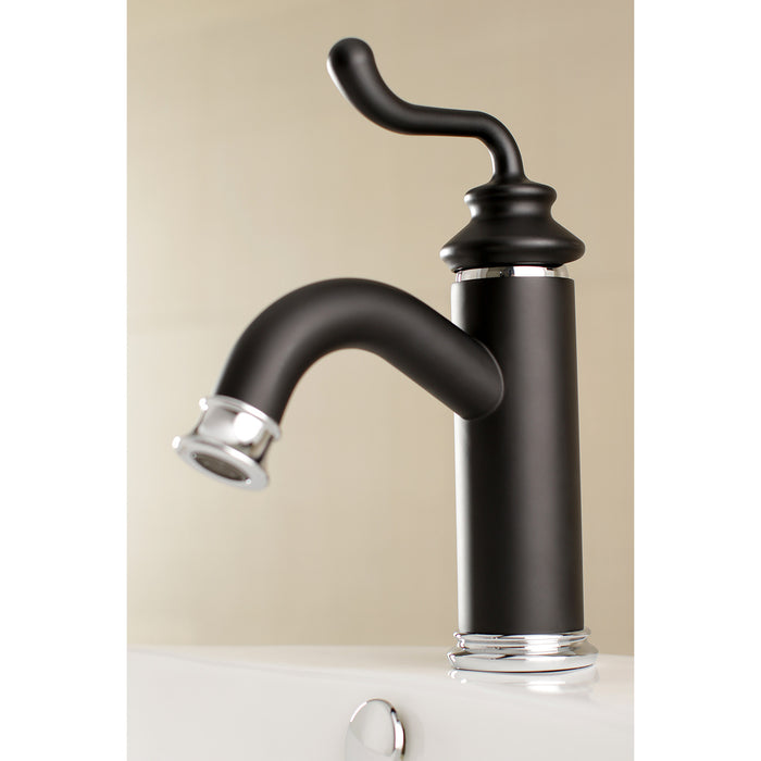 Kingston Heirloom LS5417RL - Royale One-Handle 1-Hole Bathroom Faucet with Deck Plate and Push Pop-Up Drain, Matte Black/Polished Chrome