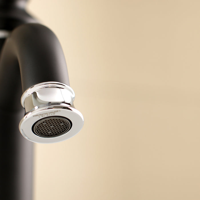 Kingston Heirloom LS5417RL - Royale One-Handle 1-Hole Bathroom Faucet with Deck Plate and Push Pop-Up Drain, Matte Black/Polished Chrome